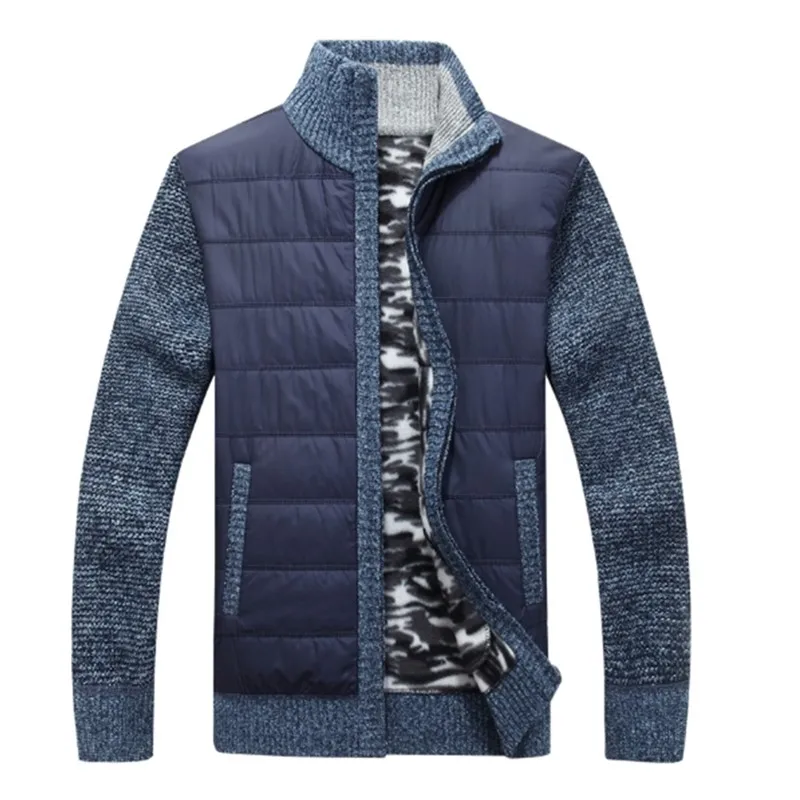 Autumn and Winter New Cardigan Men's British Fashion Mock Collar Plus Size Plush Thickened Coat Warm Knit Men's Sweater K0022