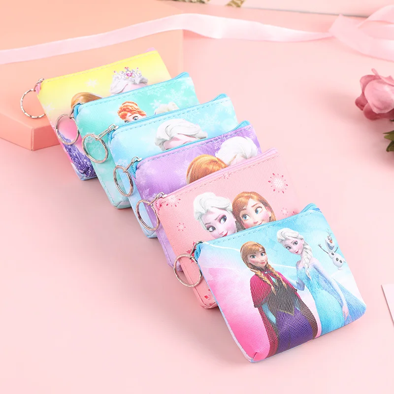 Disney Frozen Cartoon Coin Purse Cute Princess Elsa Anna Anime Printed Zipper Wallets Girls Fashion PU Coin Wallets Coin Purse Coin Wallet Change Bag