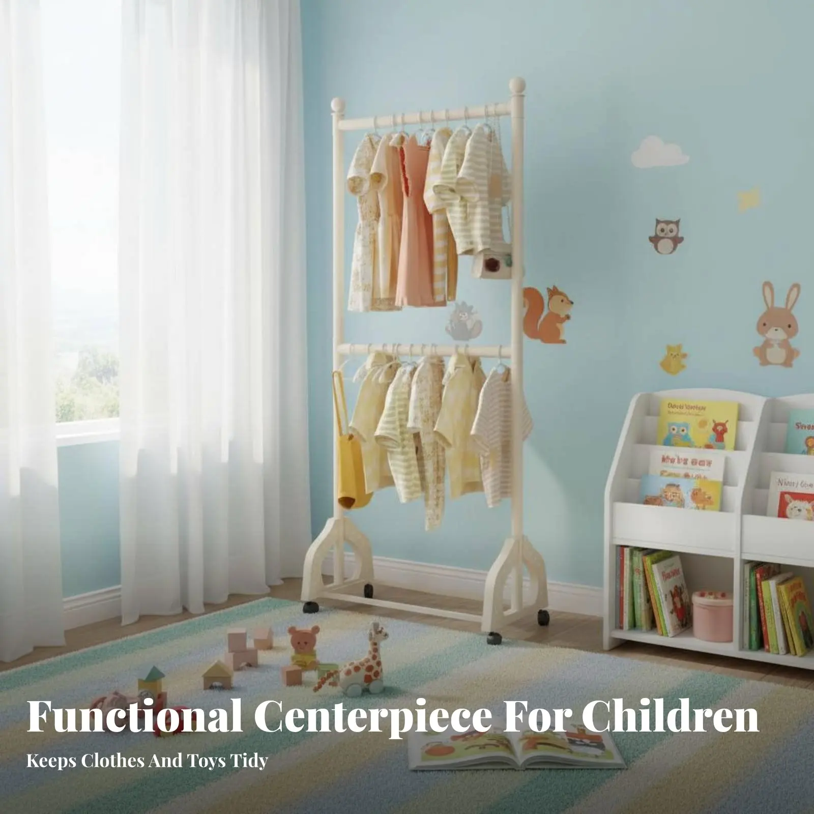 어린이용 이동식 옷걸이 다기능  의류 레일 선반 포함 강력한 내하중 견고한 구..
