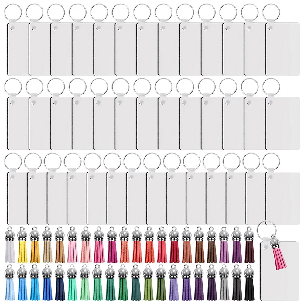 

160Pcs Sublimation Keychain Blanks Set Key Rings Sublimation Blanks Heat Transfer Keychain Tassels MDF Blank-Rectangle