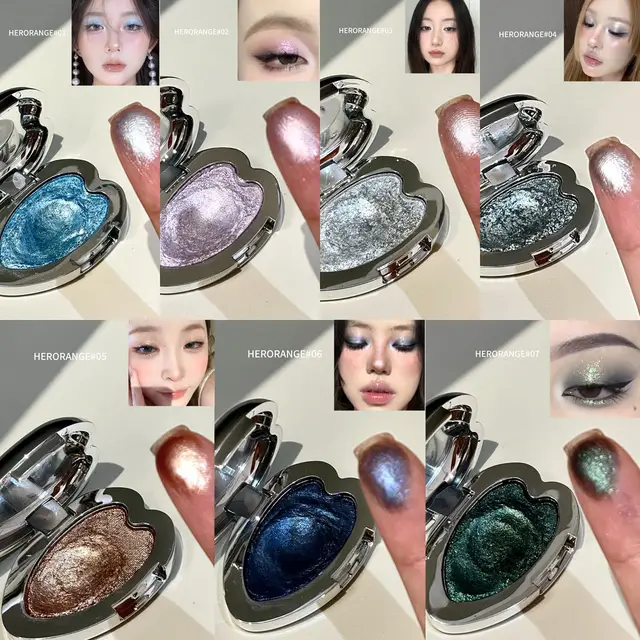 Pearlescent Lavender Eyeshadow Palette Facial Blusher Highlighter Brightening Glitter Heart-shaped Eye Shadow Makeup Cosmetics