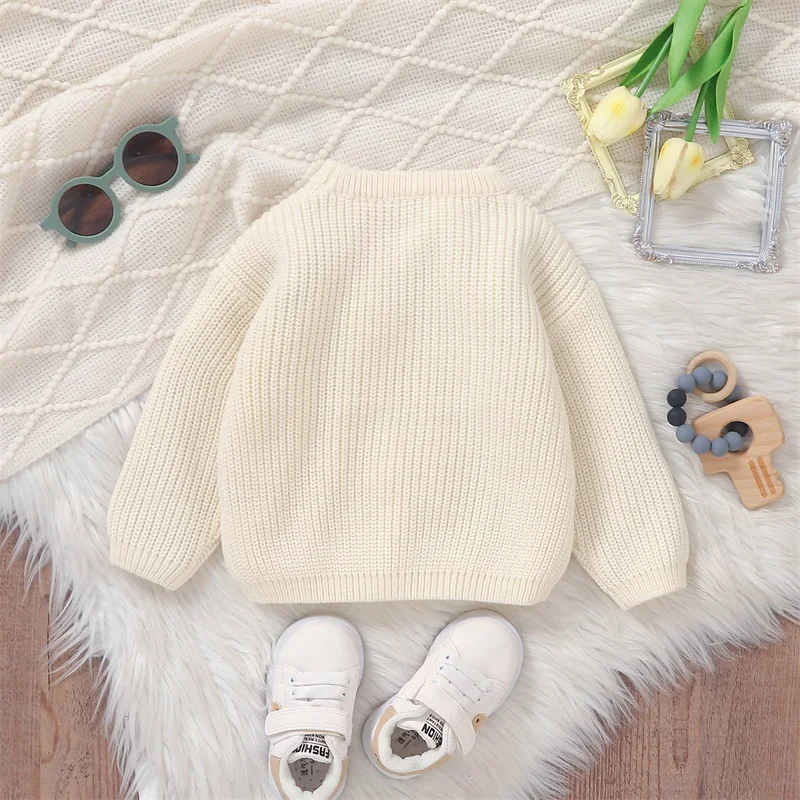 Baby Boy Jumper Knitted Sweaters Long Sleeve Round Neck Love Boy Heart Letter Embroidery Knit Pullovers Tops Knitwear