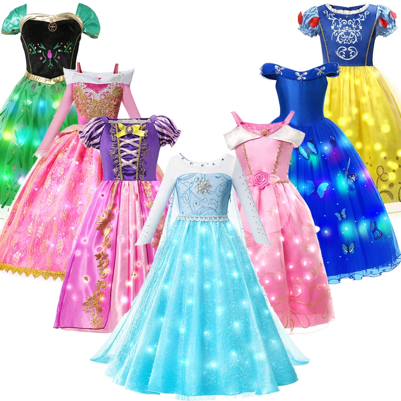 

Disney Frozen LED Light Up Dress Elsa Anna Glow Dress for Baby Girls Halloween Cosplay Costumes Aurora Cinderella Belle Clothes