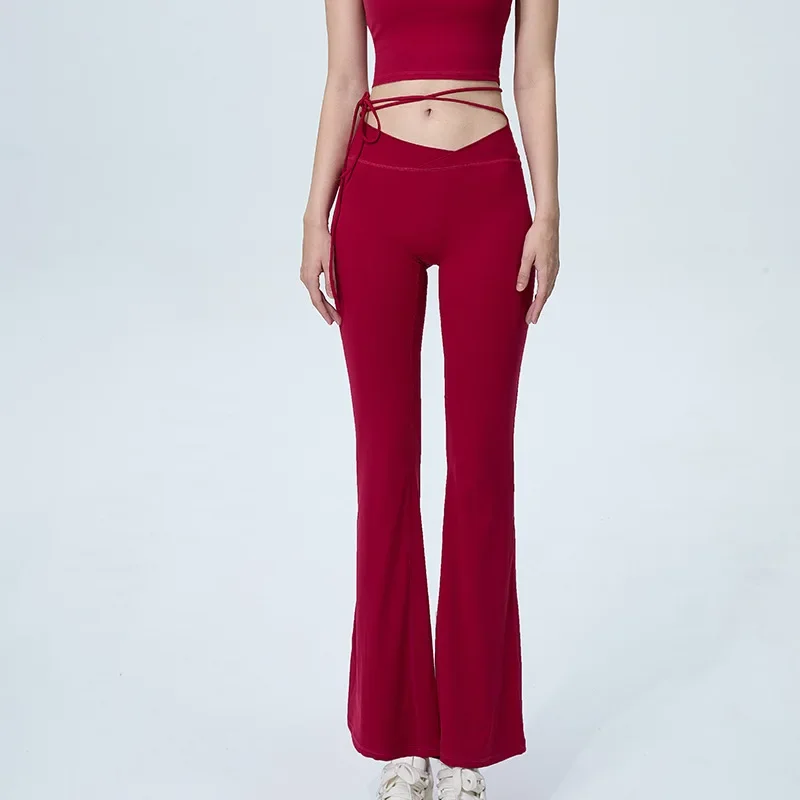 Versatile Bell-Bottom Sweatpants European And American Naked Feeling Yoga Pants Small Heart Machine Tied Peach Booty Lifting Pan