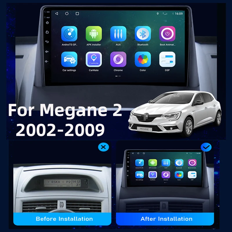 JMCQ-Autoradio pour Renault Megane 2, Android 12, 2 Din, Écran Tactile, Lecteur Vidéo, Carplay, Audio Stéréo, Limitation, GPS, 2002 - 2009