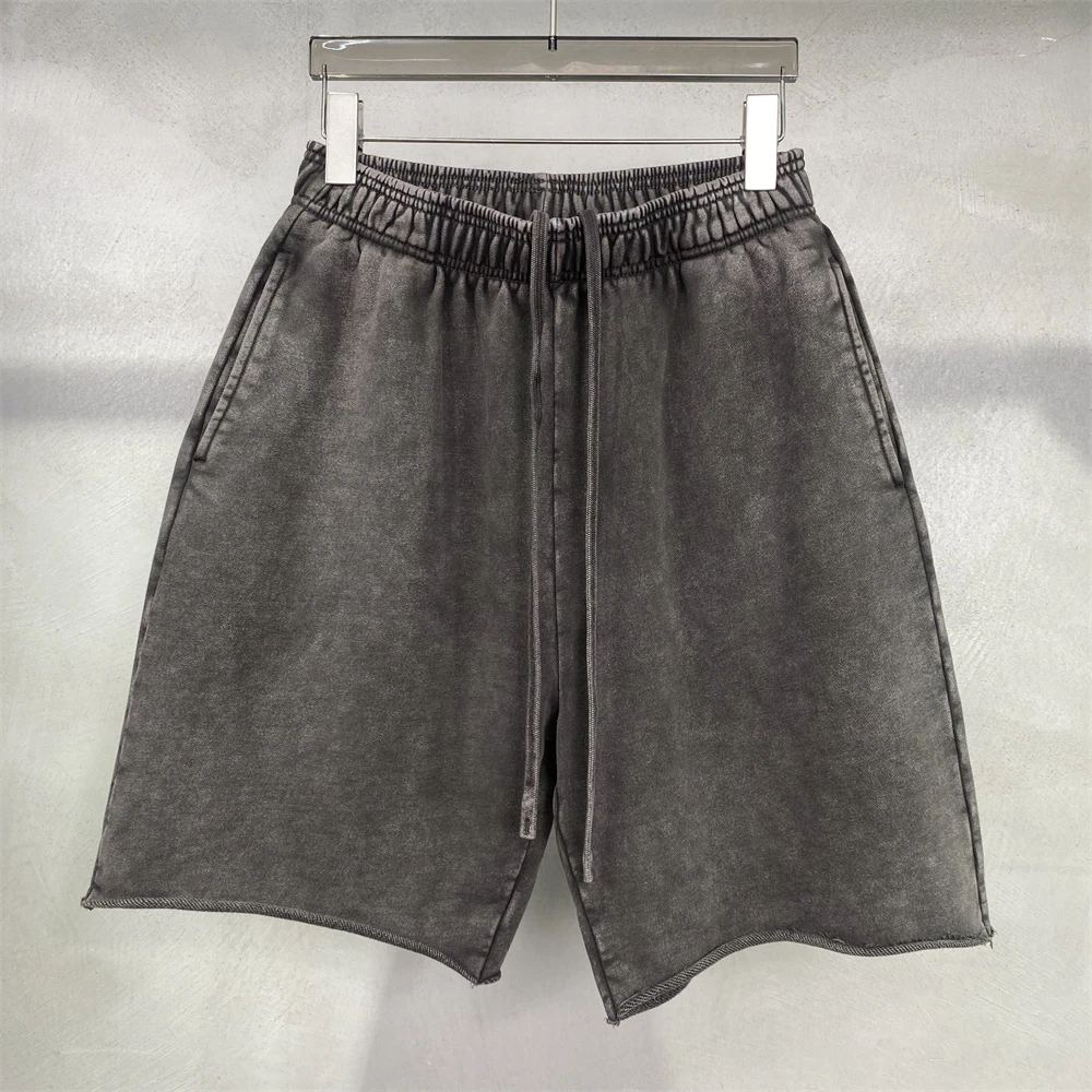 ZODF Vintage Men Summer Batik Washed Cotton Shorts Unisex High Street Distressed Loose 420gsm Short Pants Brand Clothes HY0817 5