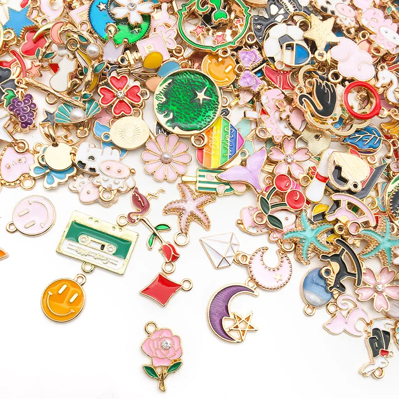 Mix Styles 20/30/50pcs Jewelry Making Charms Golden Enamel Plated Pendant For DIY Jewelry Making Handmade Jewelry Accessories
