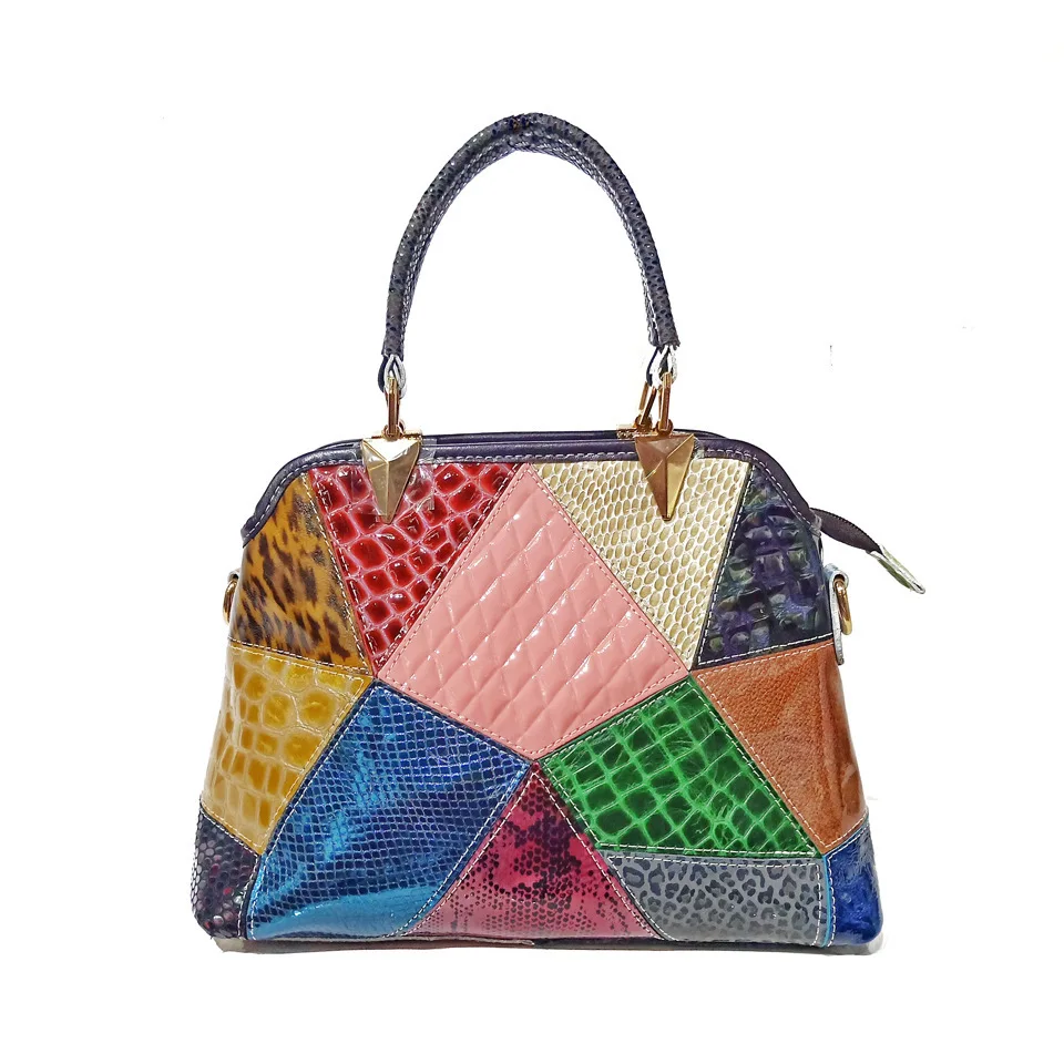 

Bag Women's New Sheepskin Genuine Leather Bag Trendy Snake Pattern Color-Matching Handbag Shoulder Bag Stitching Shell Bag