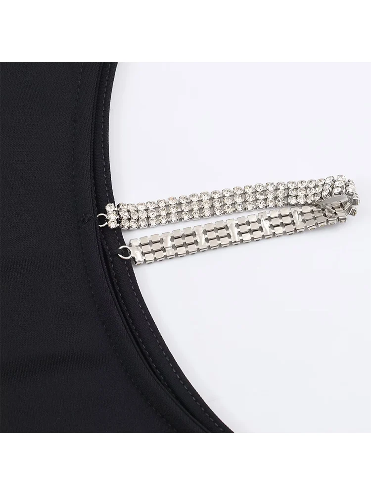 Elegant Women Beaded Sleeveless Dress Slimming Solid Sexy Cut Out Design Long Dress Fashion Evening Party Bodycon Chic Outfit