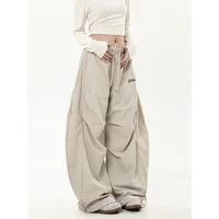 American retro hip-hop street work pants with a high-end feel, pleated umbrella, military workwear, high waisted drawstring pant - Image 3
