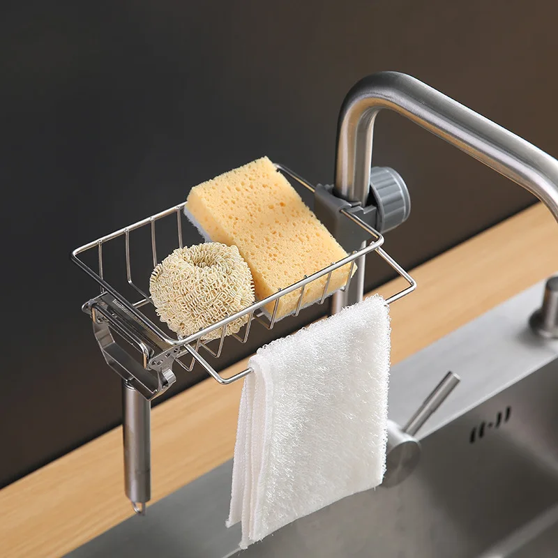 

Kitchen Stainless Steel Sink Drain Rack Sponge Storage Faucet Holder Soap Drainer Towel Rack Shelf Organizer Kitchen Accessories