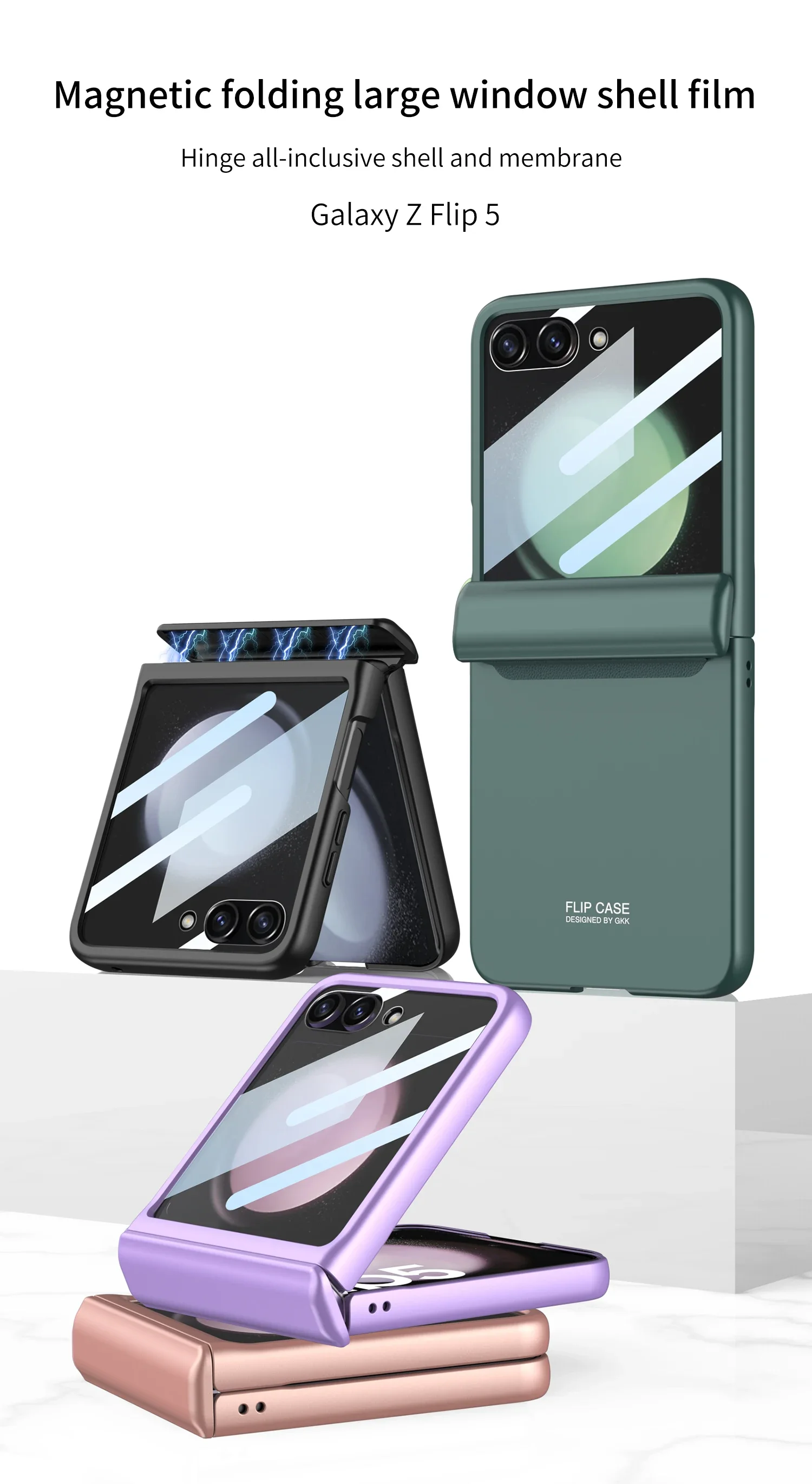 Original Case for Samsung Galaxy Z Flip 5 6 7 Magnetic Hinge With Screen Glass A