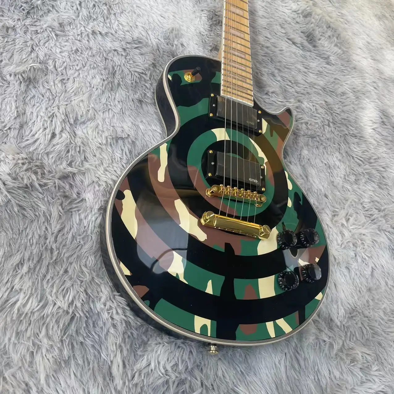 Chitarra Elettrica Lp Camouflage A 6 Corde Chitarra Elettrica Integrata, Corpo Mimetico, Lucido, Tastiera In Legno Di Rosa, Maple Woo