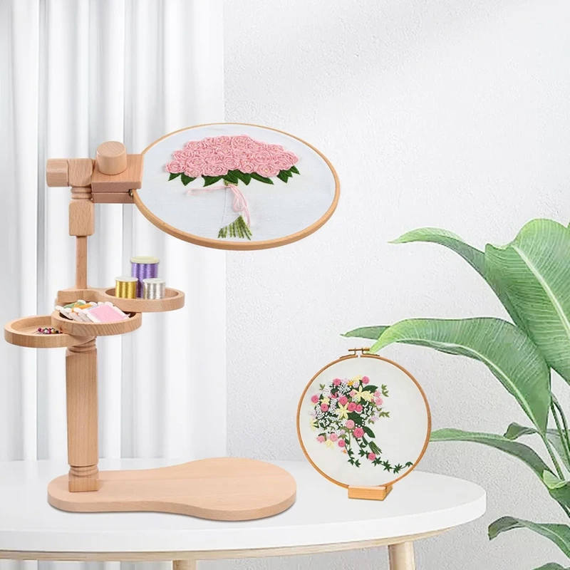 ABPQ-Embroidery Hoop Stand, Embroidery Stand With Disc, Easy To Use Beech Wood Embroidery Hoop Stand For Art Craft Projects