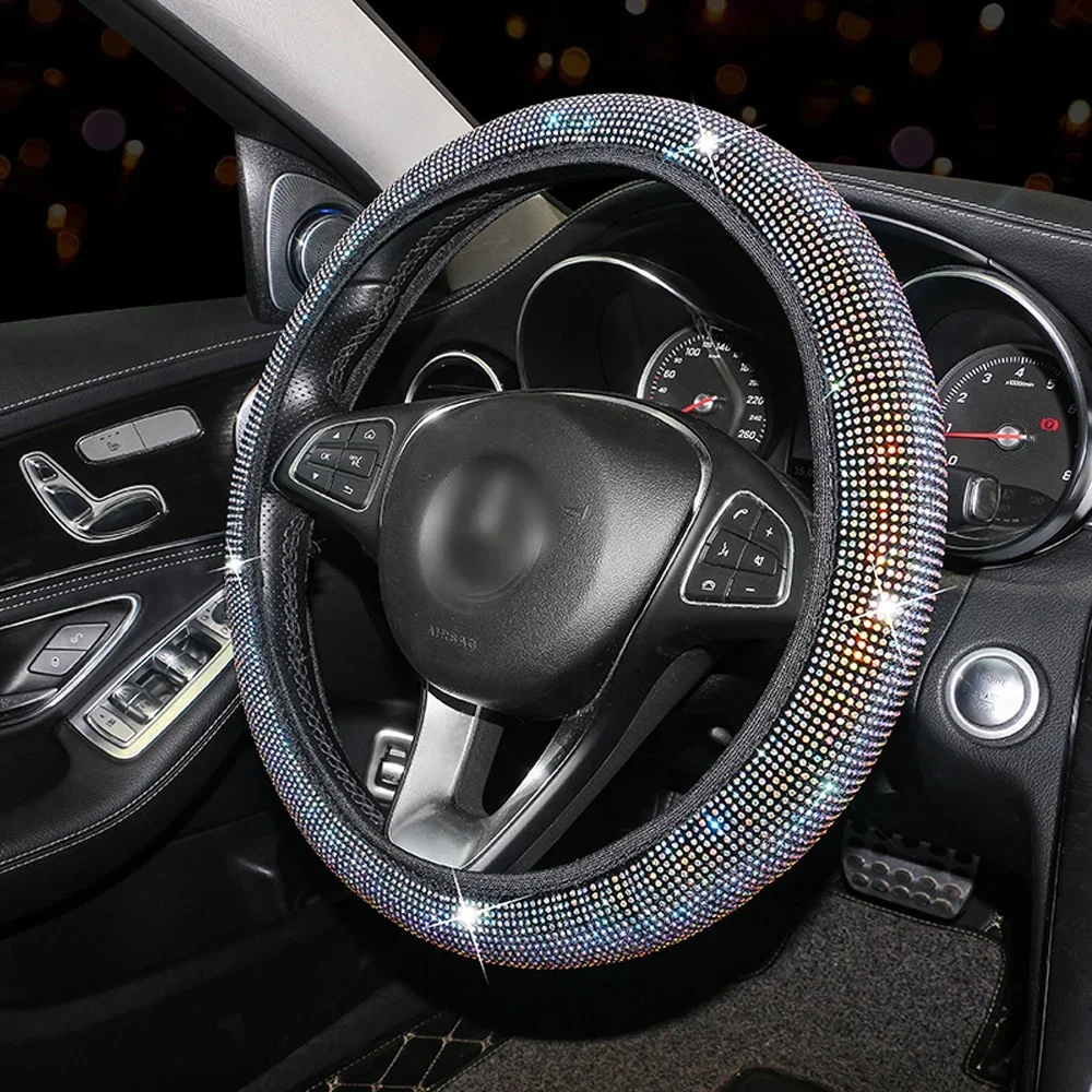 Car Steering Wheel Cover Colorful Hot Stamping Luxury Crystal Rhinestone Car Covered Auto Accessories Case Car Styling