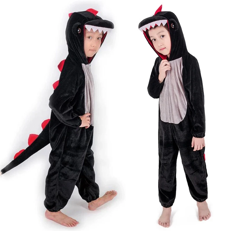 Boys Cartoon Dinosaur Costume Toddler Kids Child 2-3Y 3-4Y 4-8Y Hoodie Jumpsuit Green Black Purim Halloween Costumes