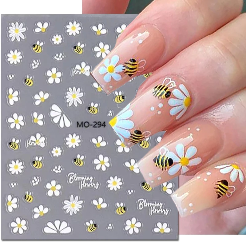 Nail Stickers Nail Art Decoration Nail Decals Flower Stickers 3d Nail Art Decals Summer Daisy Fruits White Florals Petals Flowers Adhesive Sliders Nail Stickers Decoration Manicure