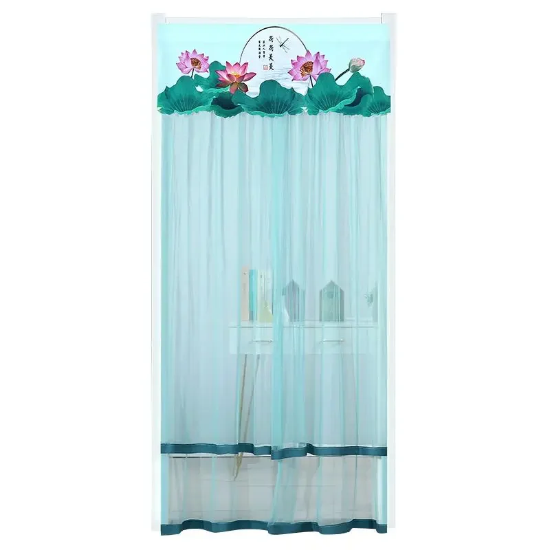 Lace Embroidered Door Curtain, Punch-free Mosquito Screen Curtain, Breathable Bedroom Partition Curtain, Double Layer, 1Pc