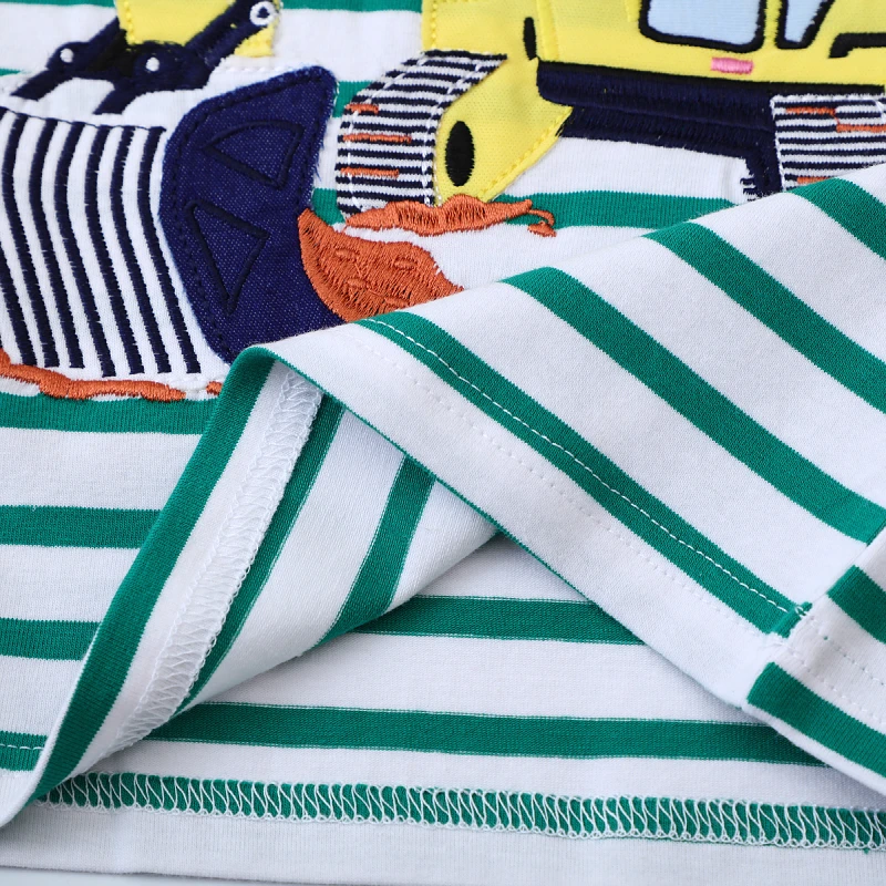 2-7t Autumn Spring Tops Kids Clothes Children's Clothing Baby Boys Embroidered Cartoon Excavator T-shirts Cotton