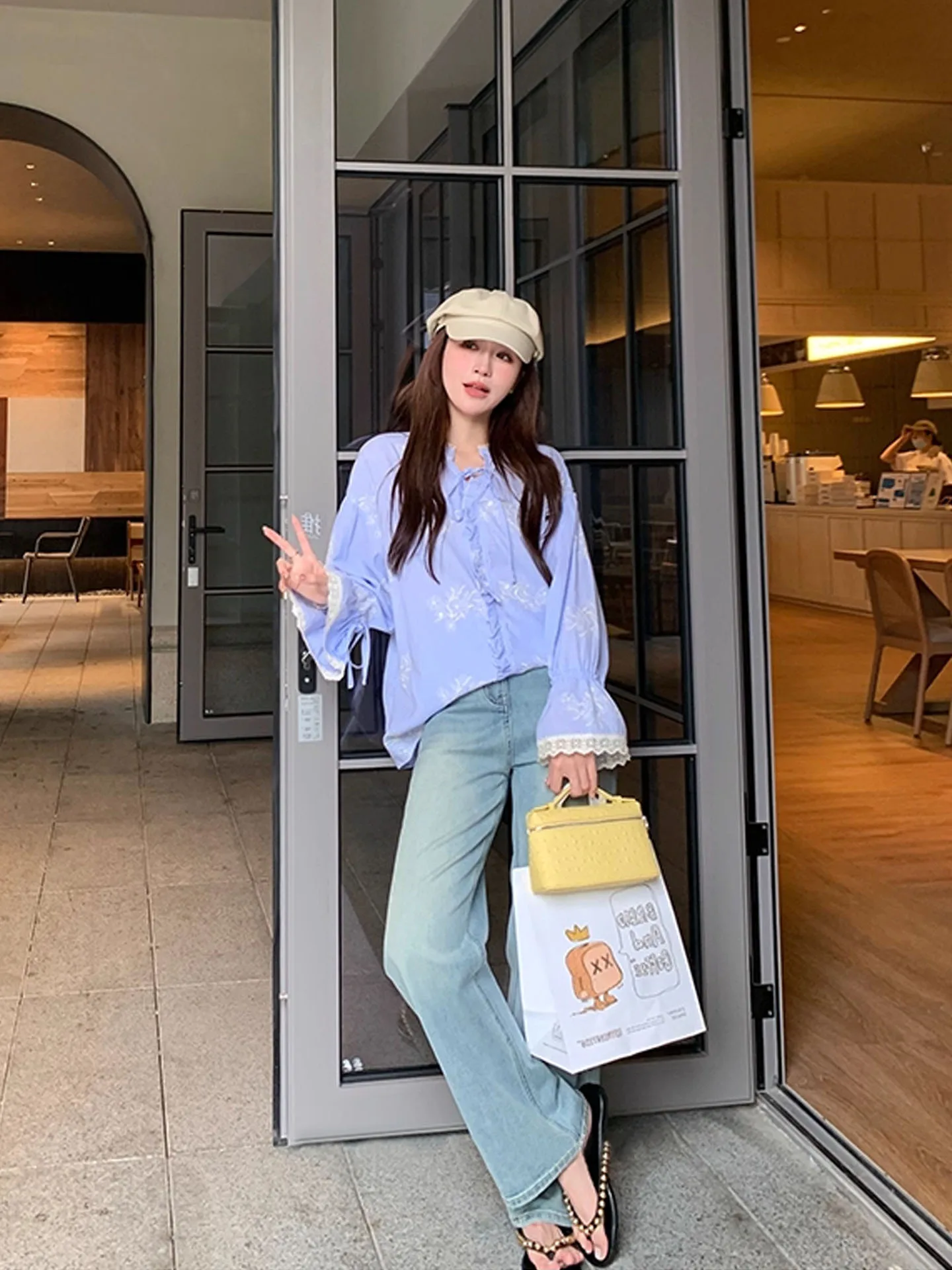 임산부용 청바지 루즈 스트레이트 레그 청바지 봄 가을 와이드 레그 바닥 길이 바지 임산부용 캐주얼 아우터웨어