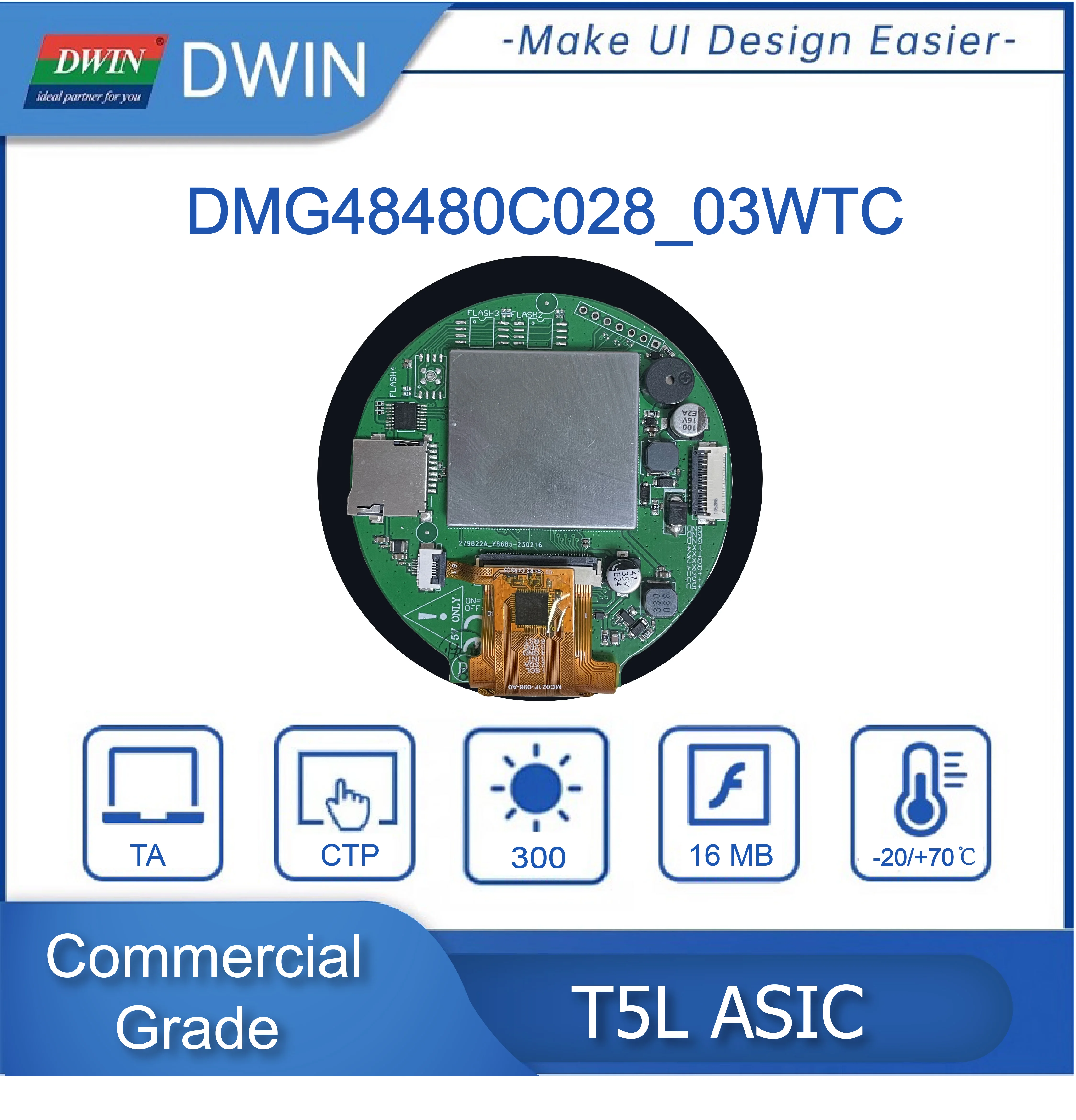 DWIN  IPS TFT  ġ ũ LCD ÷ , ֽ 2.8 ġ 480x480 ȼ, Arduino DMG48480C028_03WTC 