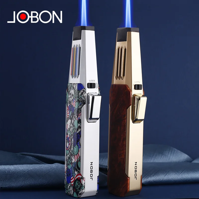 

Металлическая уличная ветрозащитная Бутановая газовая зажигалка JOBON с синим пламенем, прямая турбо-струйная Зажигалка для кухни, выпечки, барбекю, инструмент зажигания