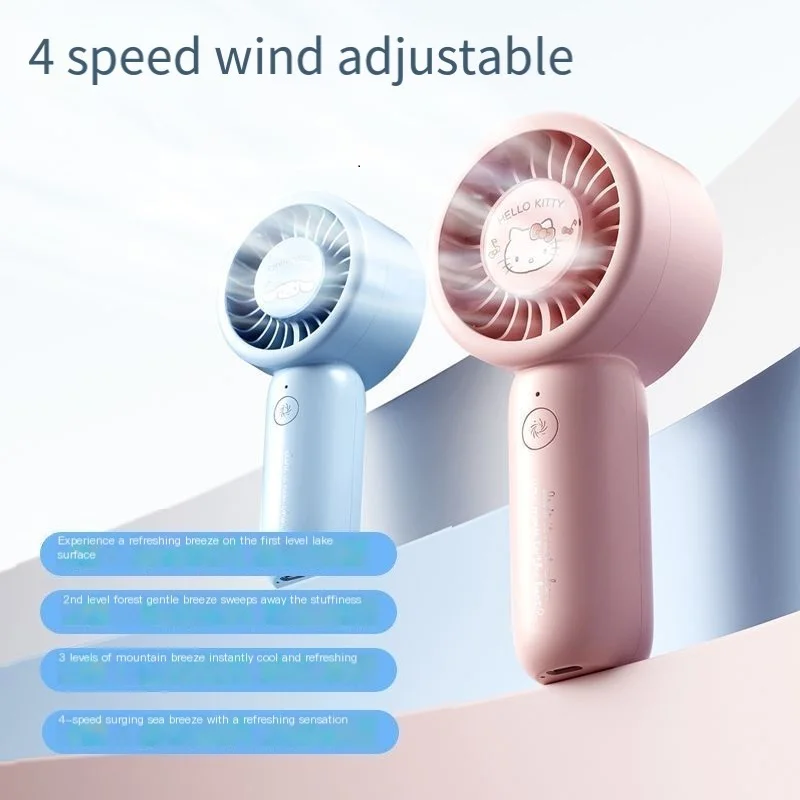Sanrio Mini Hello Kitty Portable Outdoor Handheld Rechargeable Small Fan Summer Cute Children Birthday Gifts High Wind Power Fan