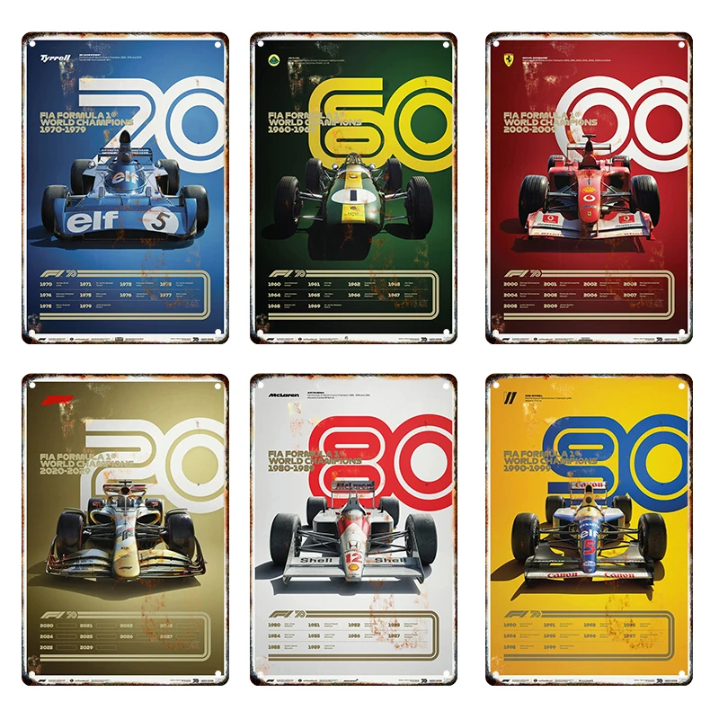 1 80S Retro Car Fleet Tin Sign Metal Poster Racing F1 Wall Art Home Decor Pictures Board Modern Home Wall Decor Mural