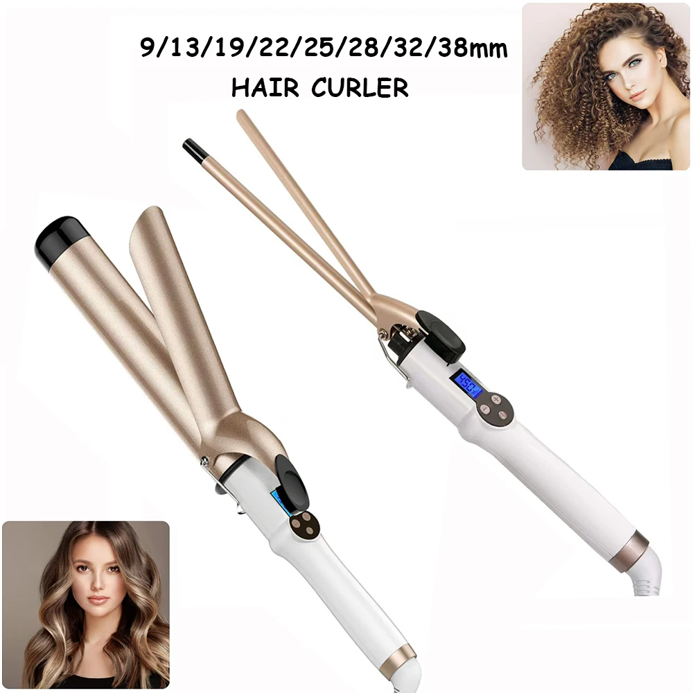Fer à friser électrique à rouleaux ondulés avec affichage LCD de la température, pour des coiffures tendance._voghion.com