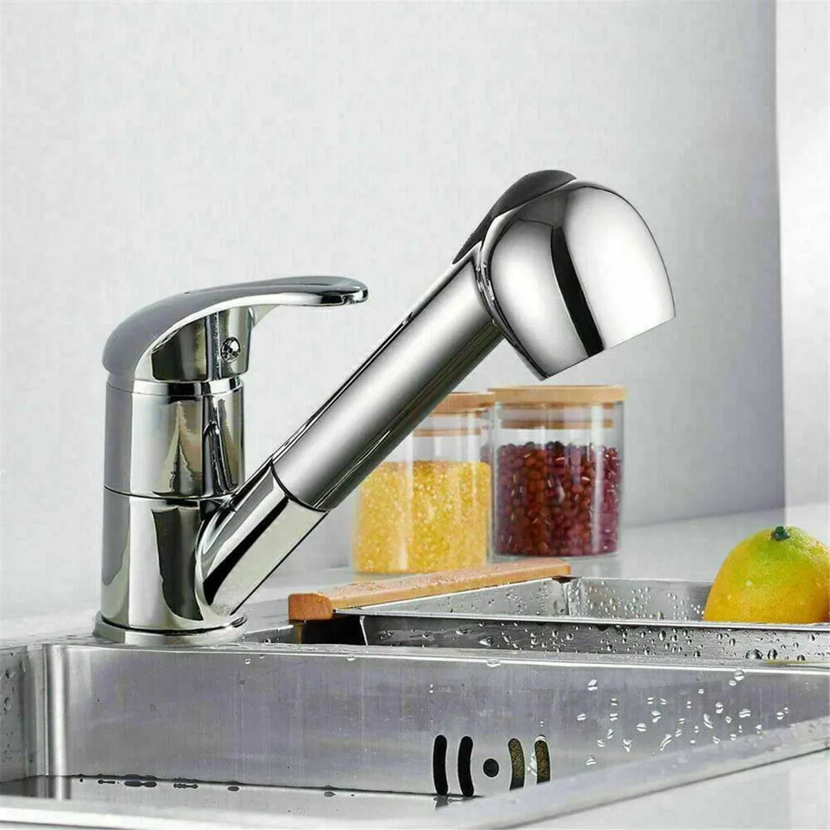 

Kitchen Faucet Solid Brass Single Hole Pull Out Spout Kitchen Sink Mixer Tap Stream Sprayer Head Silver Hot Cold Tap Mixer