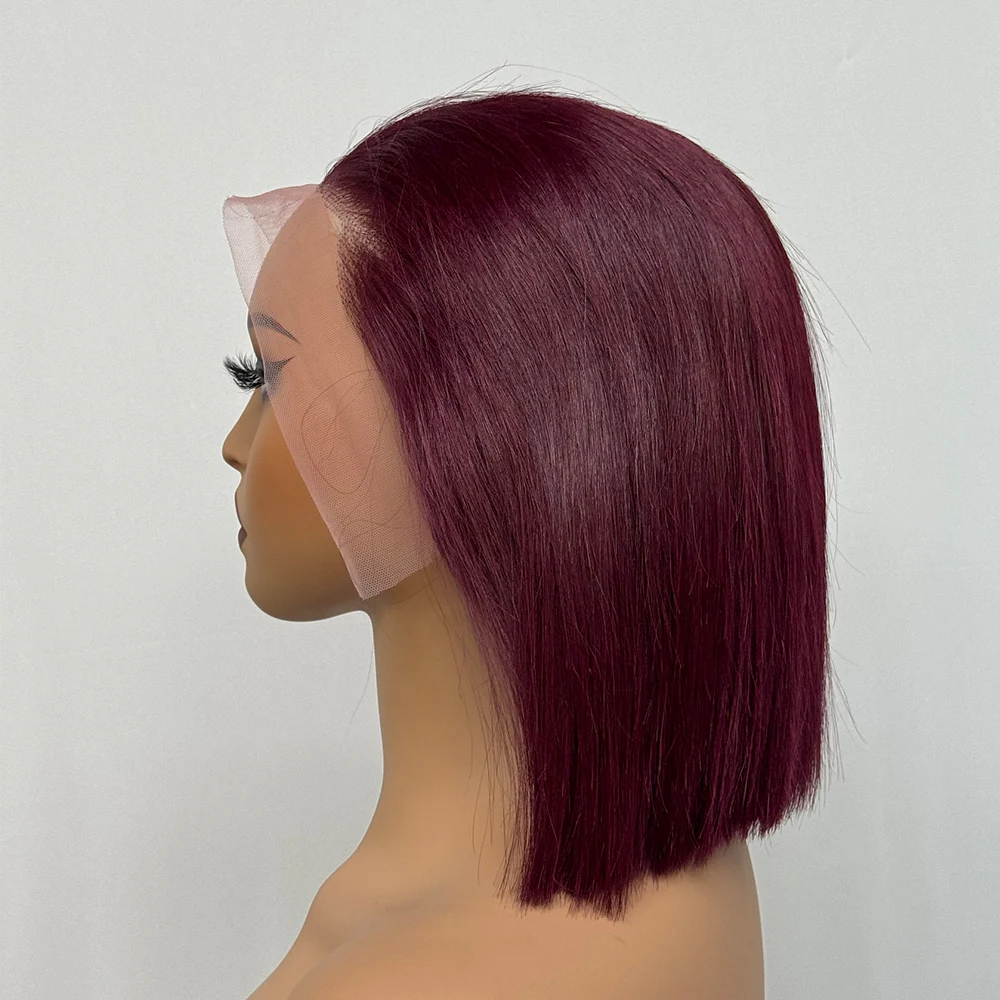 10 inches 300% Density 13x4 Lace Double Drawn Straight Bob Human Hair Wig Glueless 99J Lace Frontal Wigs for Women