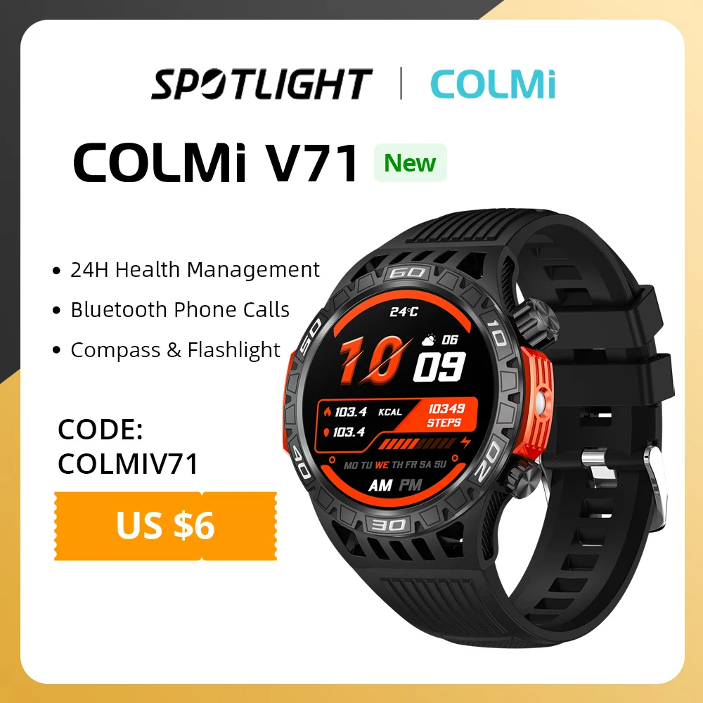 Colmi V71 1.46 ''Hd Display Smart Watch Men Bussola Torcia 100 Modalità Sportive Grado Militare Tenacità Sos Outdoor Smartwatch