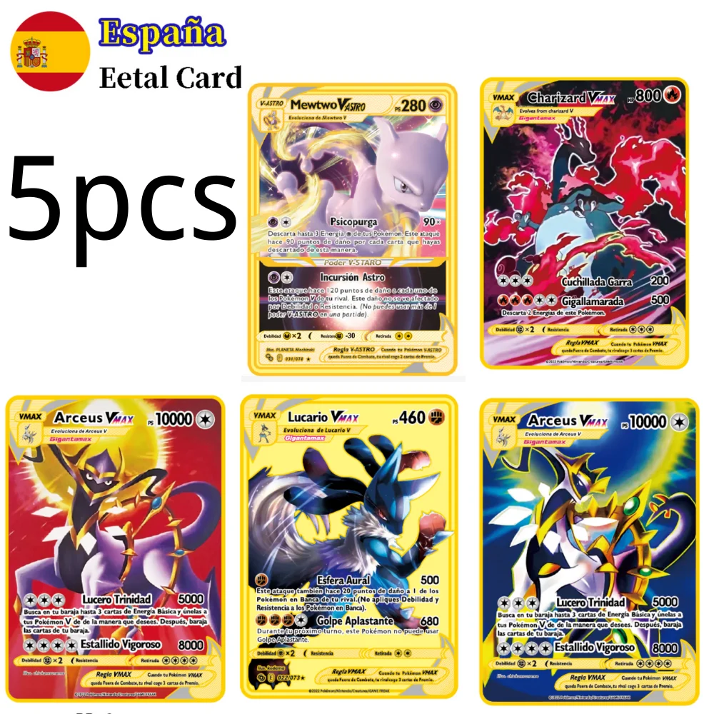 5PCS Pokemon Iron Cards Golden Metal Pokemon Shiny Letters