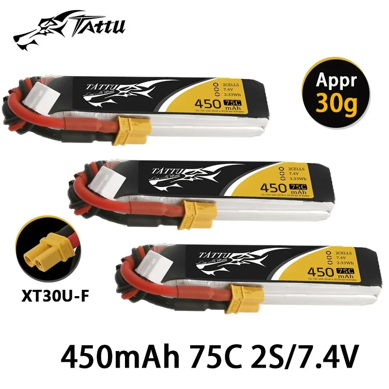 

Upgrade TATTU 75C 2S 450mAh 7.4V Lipo Battery For RC Helicopter Quadcopter FPV Racing Drone Parts 7.4V Drones Battery