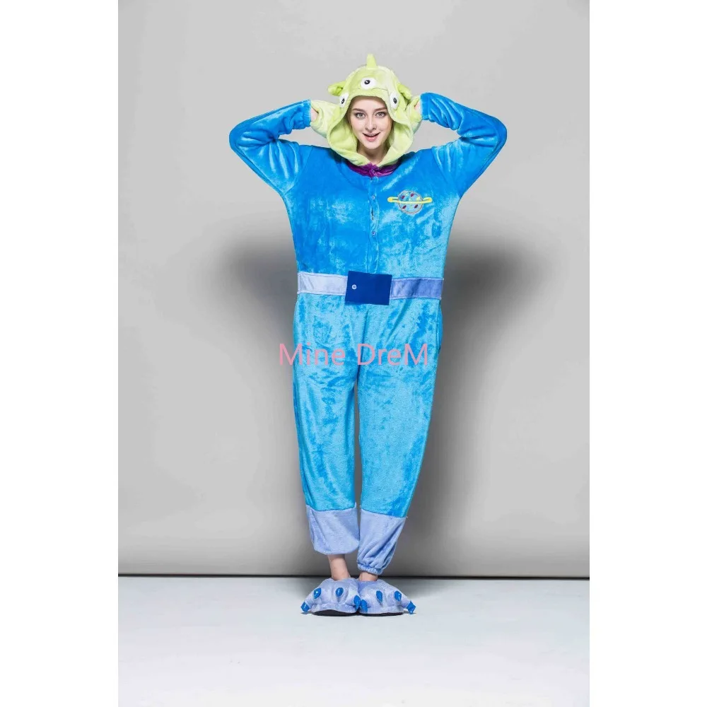Zipper and Button Alien Onesies Pajamas Cartoon Animal Cosplay Costume Jumpsuit Adult Onesies Sleepwear Halloween Kigurumi