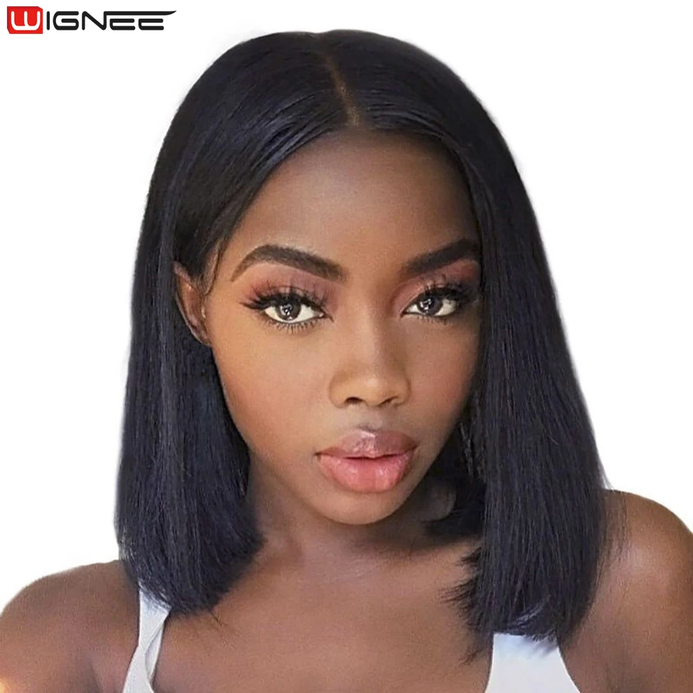 

WIGNEE, короткий парик, прямые кудрявые волосы, синтетический парик на сетке, прямые волосы, Боб, средней части, парики для женщин, черный парик, прямые волосы