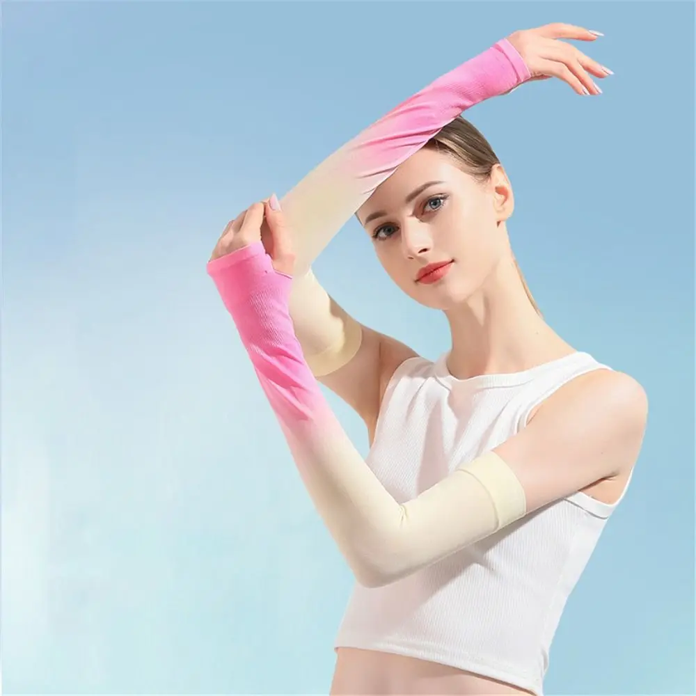 

Outdoor Ice Silk Gradient Color Sun Protection Arm Sleeves Elbow Cover Anti-UV