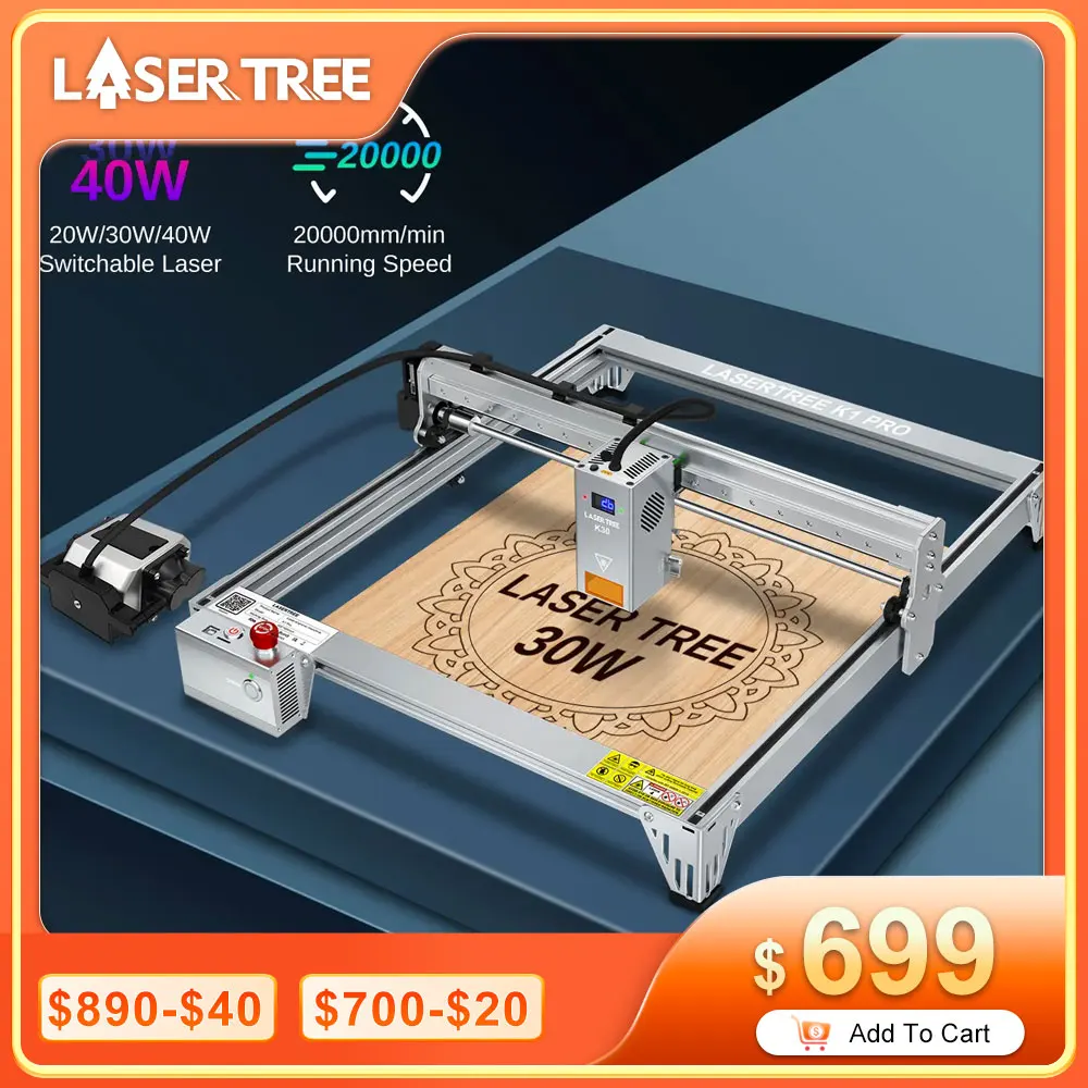 

Laser Tree K1-PRO Laser Engraver with 30W Laser Head Engraving Cutting Machine Engraving Area 400*400mm Woodworking DIY Tools