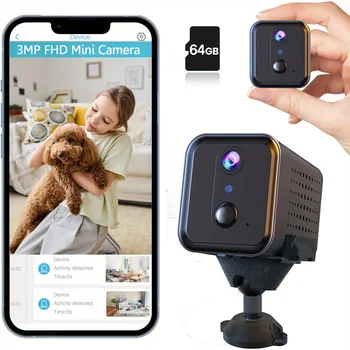 3MP HD Wifi surveillance camera, mini wireless PIR motion detection, night vision, two-way audio, 2800 mah safe battery 1