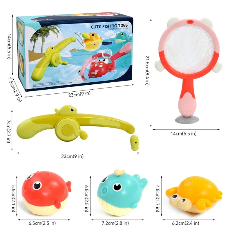 Magnetic LED Light Up Fishing Games Baby Bath Toys Set with Fishing Rod Toddler Bathtub Floating Water Toys for Kids Gift 5