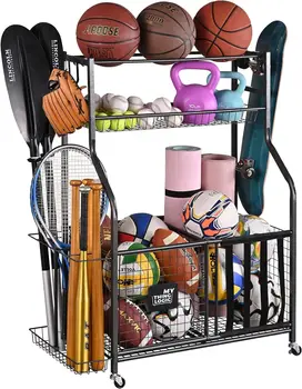 Garage Sports Equipment Organizer Ball Storage Garage Large Capacity Sports Organizer for Garage with Hooks and Baskets 1