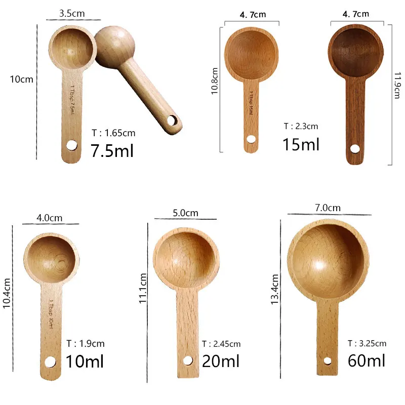 Wood Measure Spoon Sugar Spice Tea Coffee Beans Scoop Wooden Measuring Home Kitchen Cooking Baking Measurement Tools 10/15ML 1PC images - 6