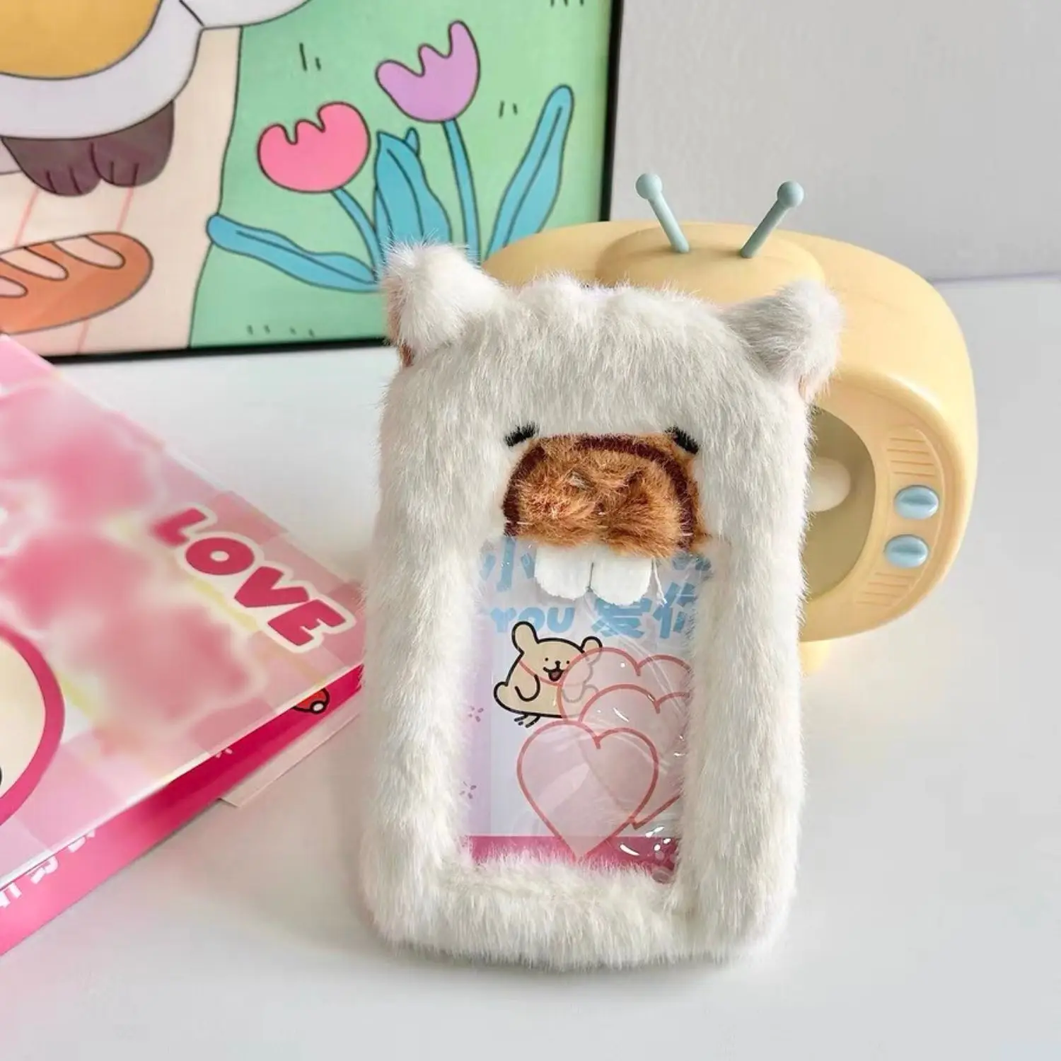 1PC Cartoon Capybara Plush Card Holder Business Card Display Pendant Polaroid Photo Holder