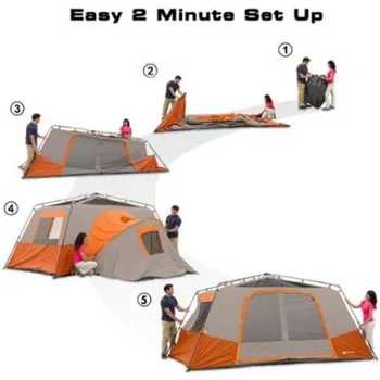 Ozark Trail 11 Person 3 Room 14' x 14' Instant Cabin Tent (Orange) 4
