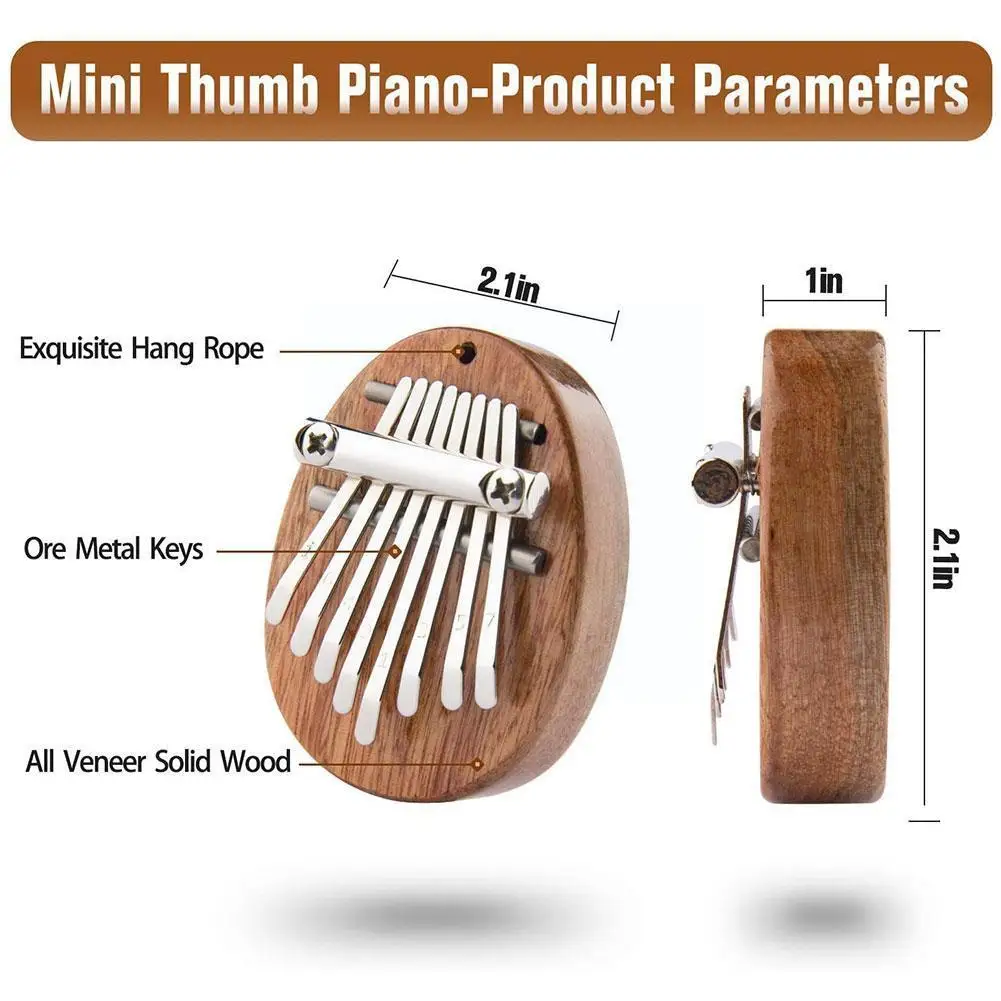 Mini Kalimba 8 Keys Thumb Piano Great Sound Finger Toy Wooden Instrument  Necklace Keyboard Training Gift Decoration Musical I9E1