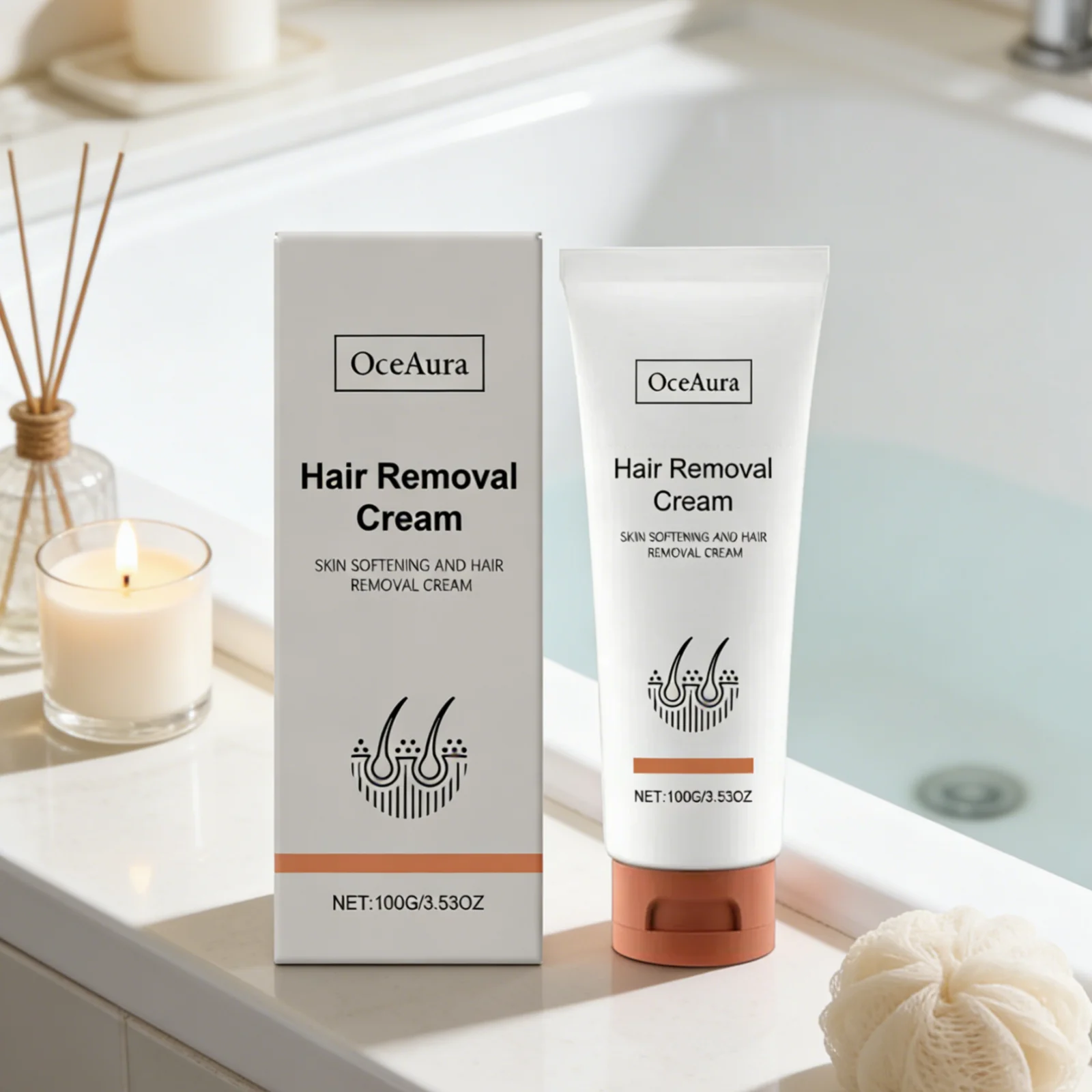 OceAura Hair Removal Cream Redness Relief Soothing Skin Softening Prevents Ingrown Hairs Painless Gentle Depilatory Cream 100g_voghion.com