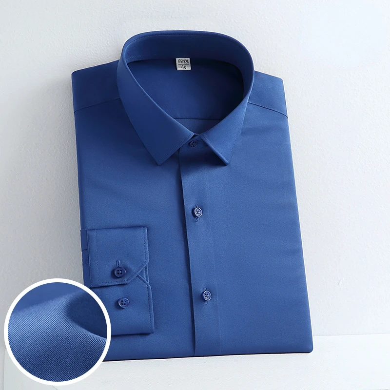 Anti-wrinkle Elasticity Pure Color Work Shirt Men Casual Slim Fit Long Sleeve men casual shirts