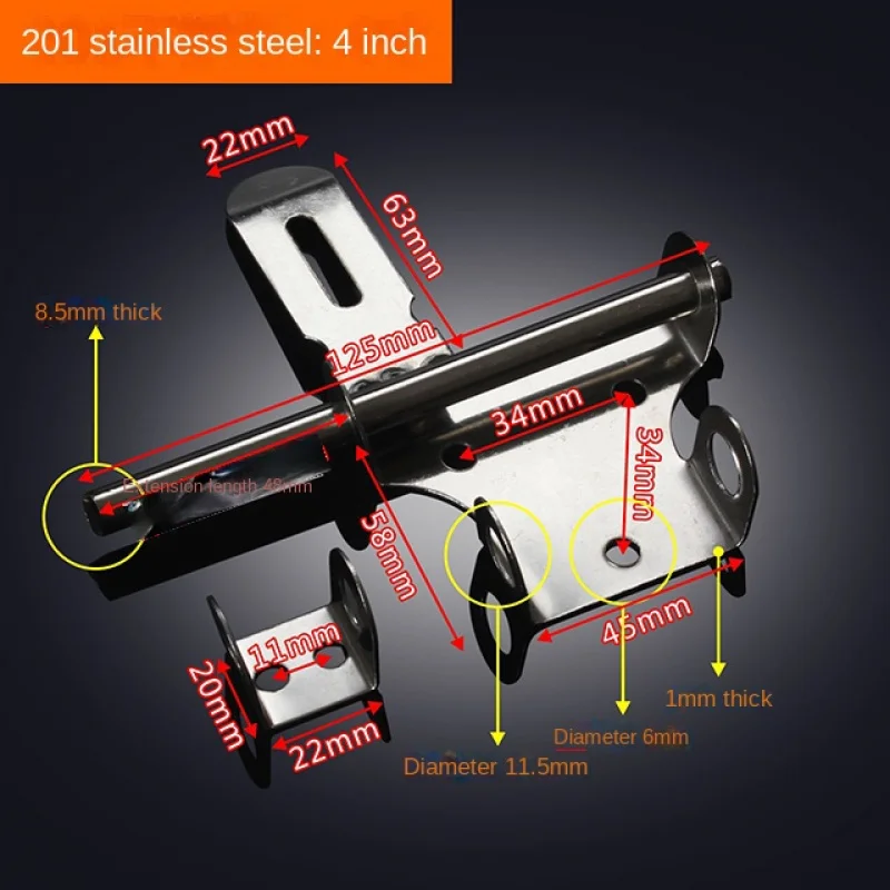 Anti-Theft Big Iron Gate Buckle Stainless Steel Pin Bolt Thickened Bolt304Front Door Lock Welding