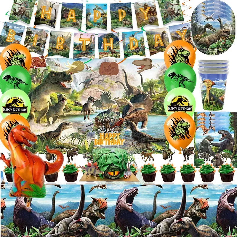 Jurassic Dinosaur Birthday Party Decoration Jungle Animal  Jurassic Dinosaur Balloon Tableware Banner Party Supplise Kids Toys