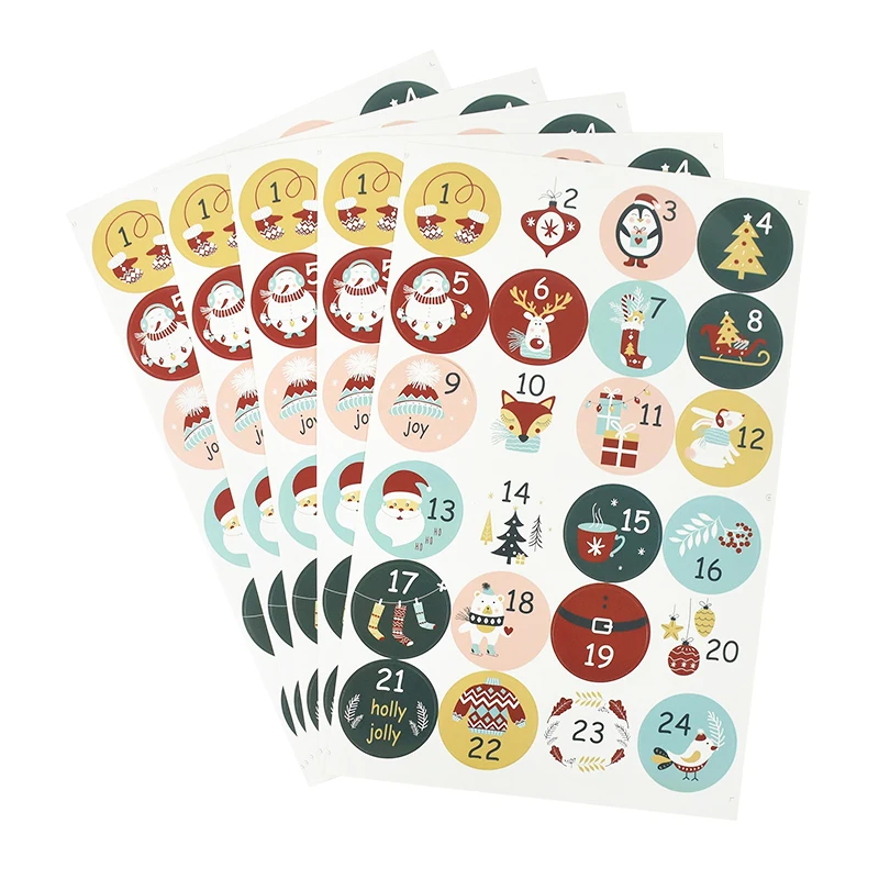 24pcs Merry Christmas Number Paper Stickers Advent Calendar Seal Sticker Xmas Party DIY Gift Packaging Adhesive Label Decoration
